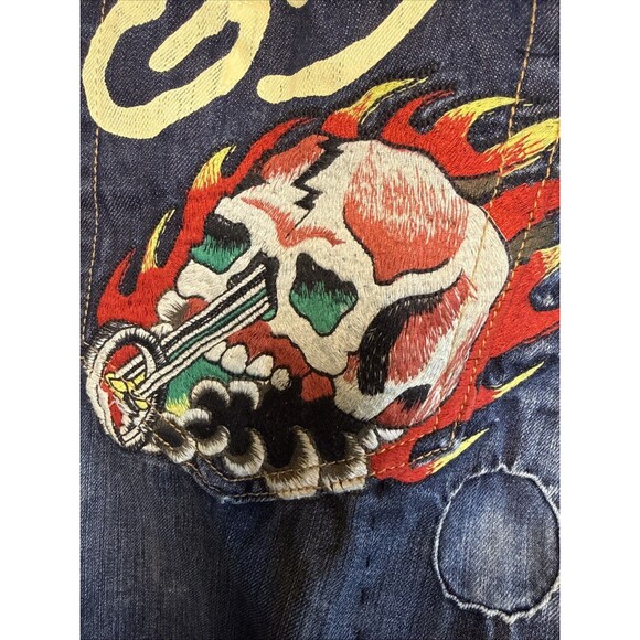 Ed Hardy By Christian Audiger Death Or Glory Embroidery Men Jeans 36 x 32 ?Vinta - Picture 12 of 13